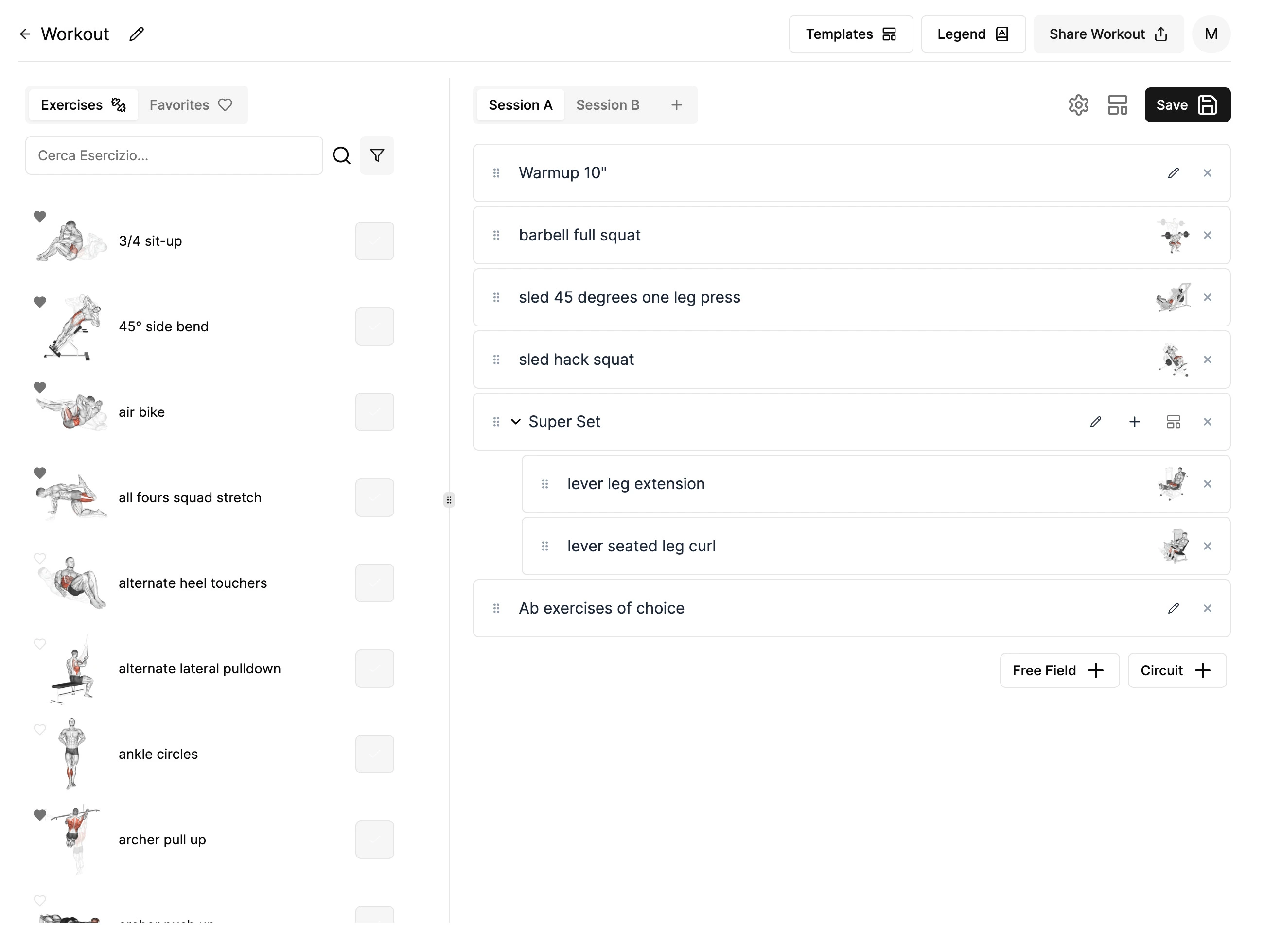Fitns workout builder ui